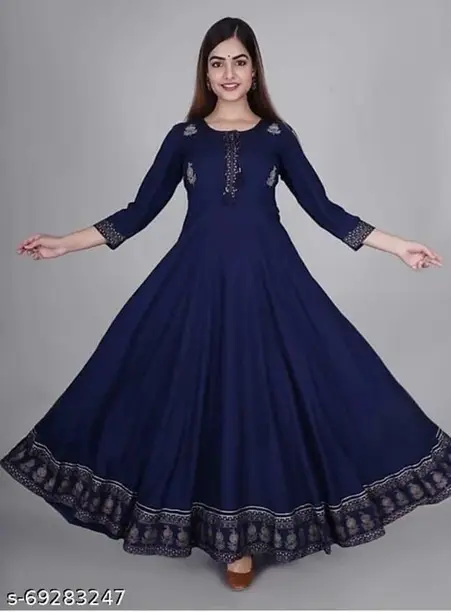 Navy Embroidered Flared Anarkali Maxi Dress