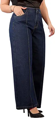 Deep Indigo Seamed Wide-Leg Jeans
