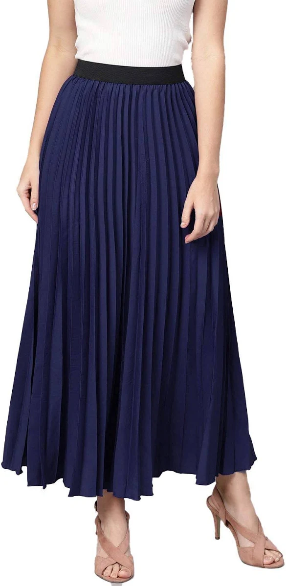Midnight Navy Pleated Maxi Skirt