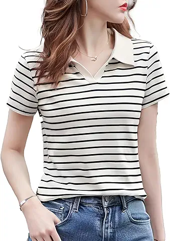 Ivory & Black Striped Polo Top