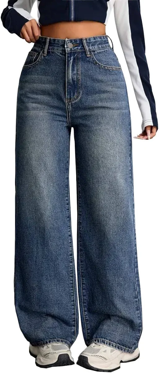 Indigo Wide Leg High Rise Jeans
