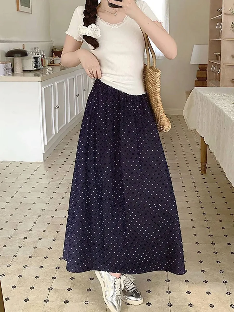 Navy Polka Dot Maxi Skirt
