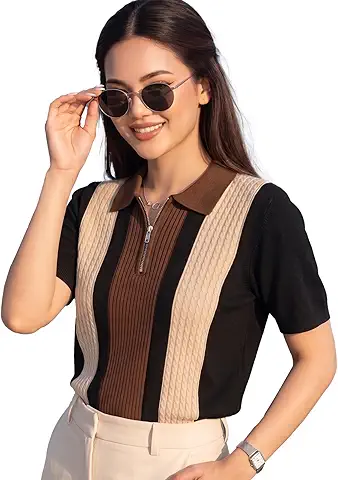 Black & Brown Colour-Block Polo Top