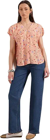 Peach Floral V-Neck Top